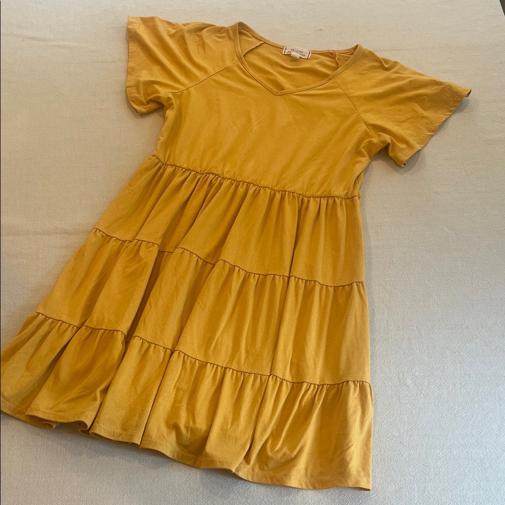 Girls' Tiered Short Sleeve Dress in Mustard